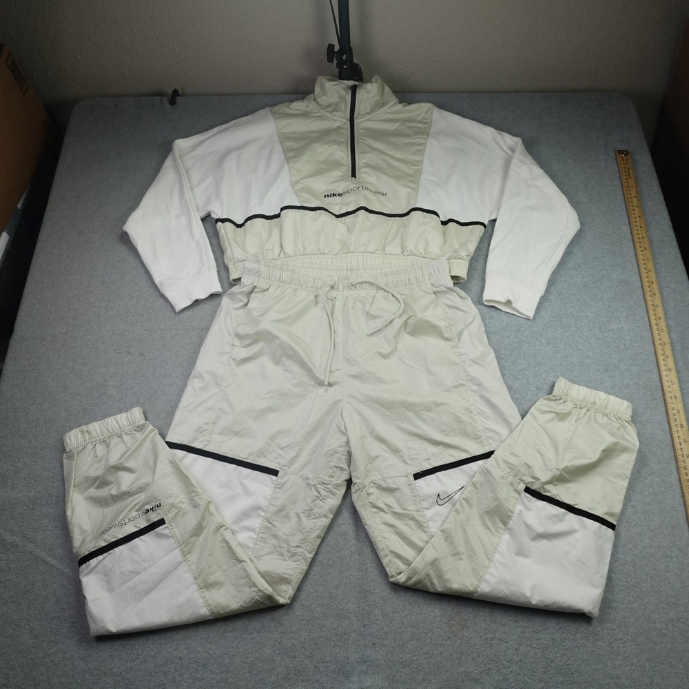 Nike Tracksuit Women M White Cream Colorblock 2pc Set Sporty